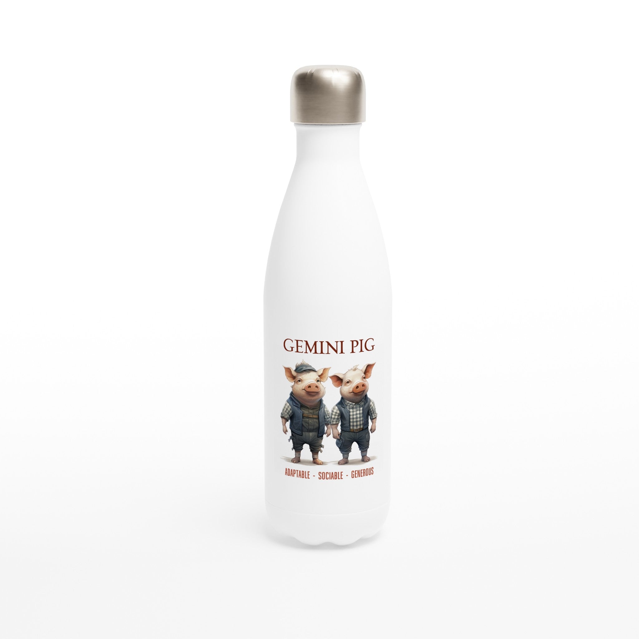 Gemini Pig (M) Stainless Steel Water Bottle