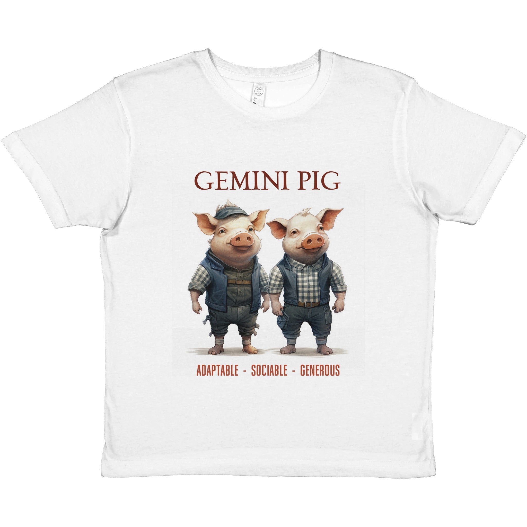 Gemini Pig (M) Premium Kids Crewneck T-shirt