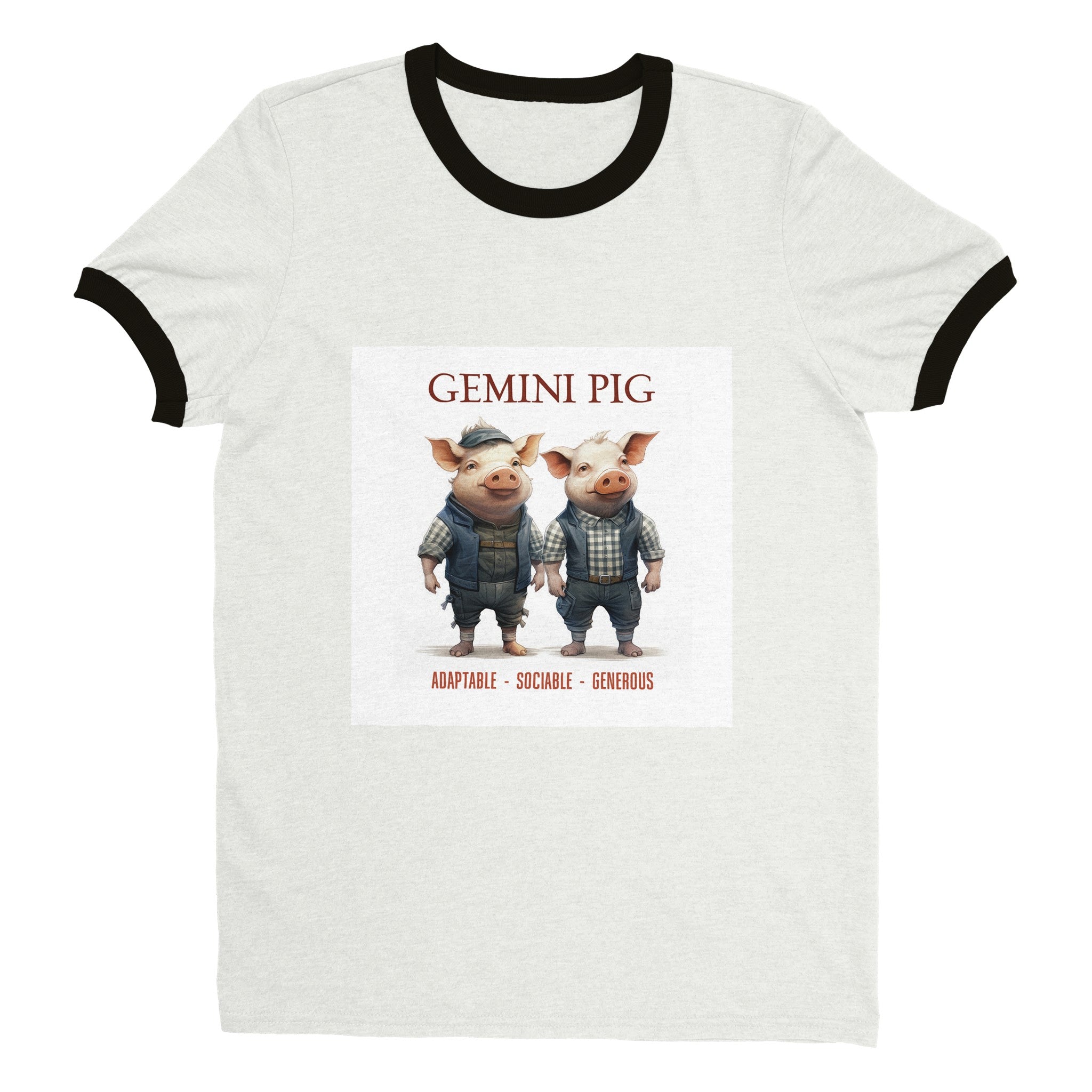 Gemini Pig (M) Unisex Ringer T-shirt