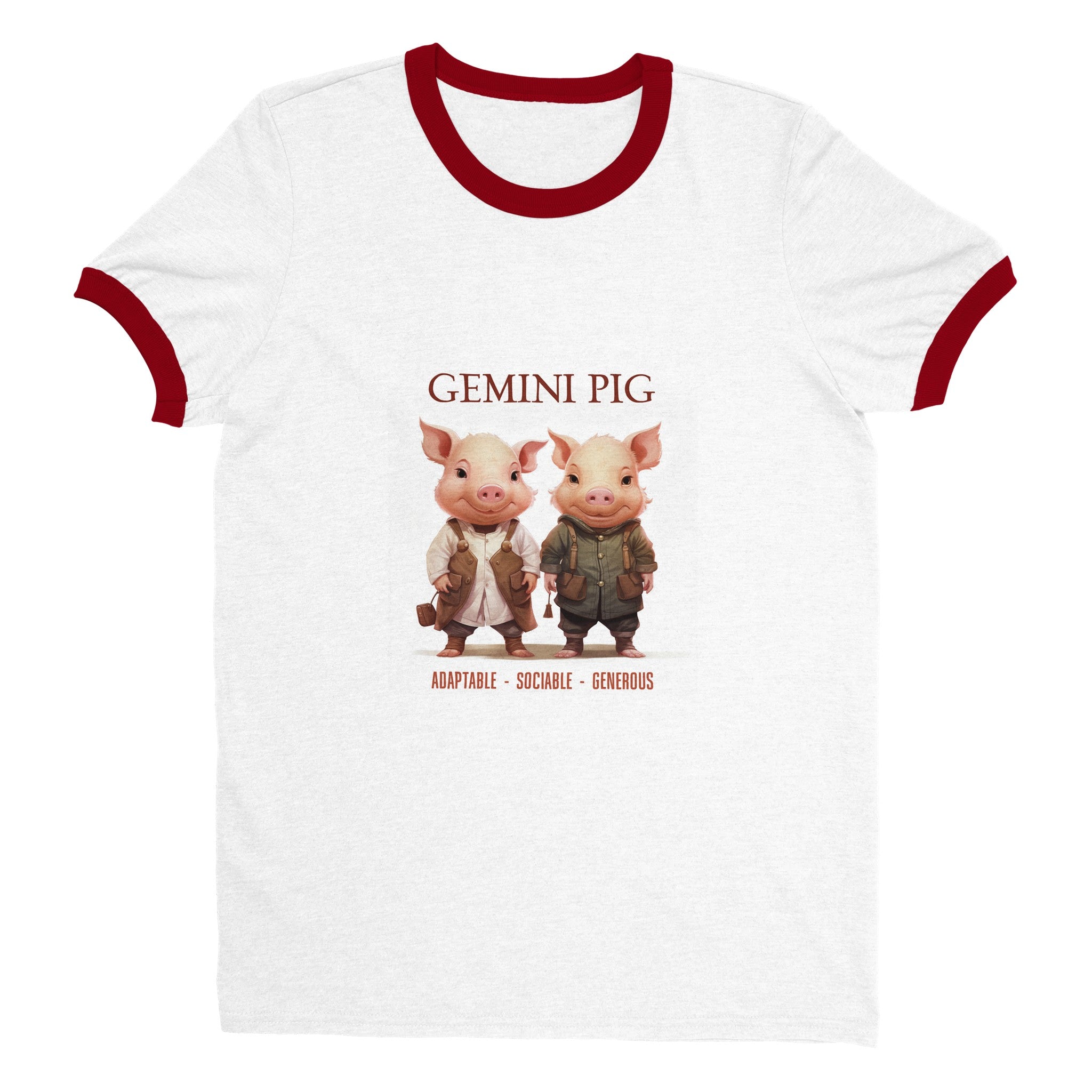 Gemini Pig (F) Unisex Ringer T-shirt