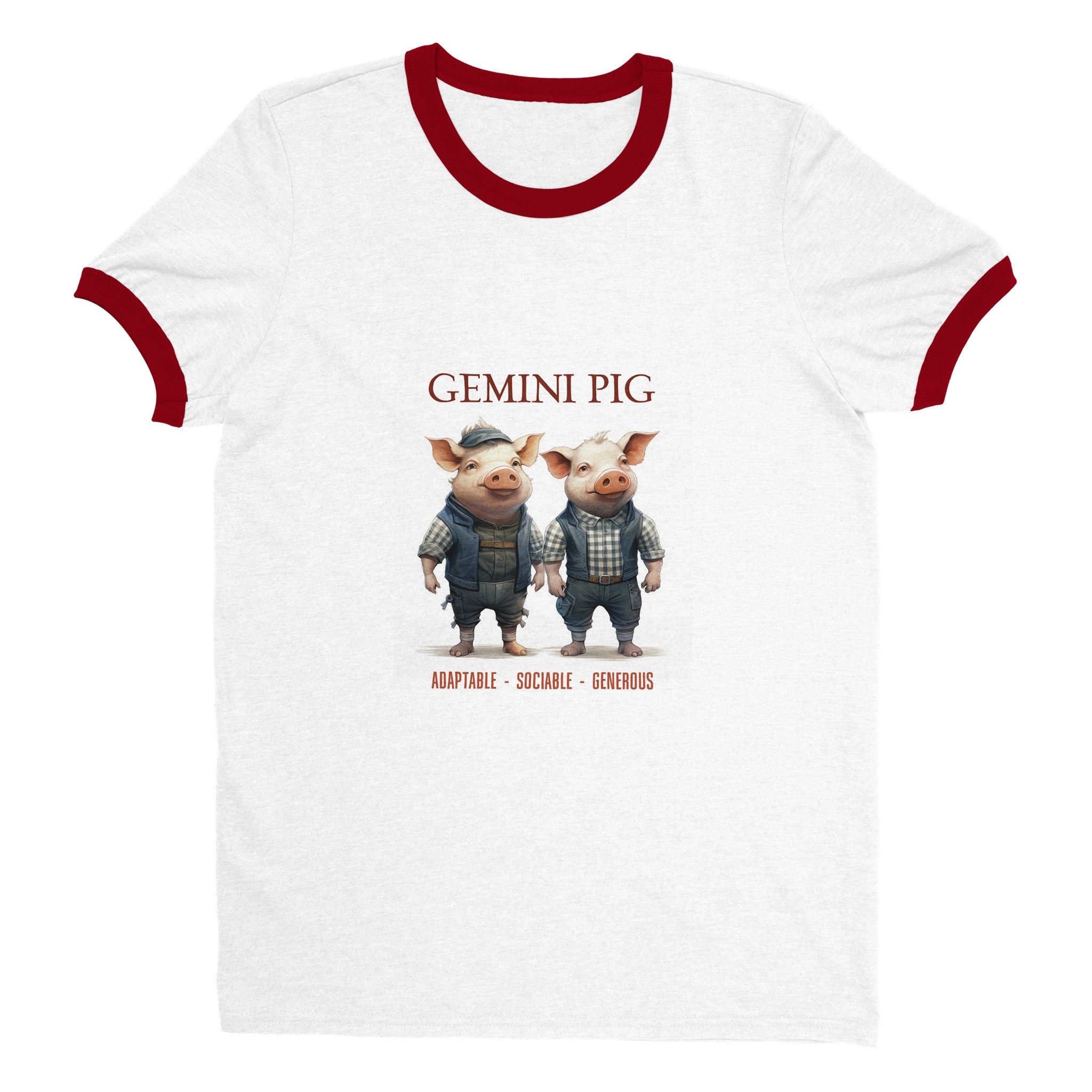 Gemini Pig (M) Unisex Ringer T-shirt
