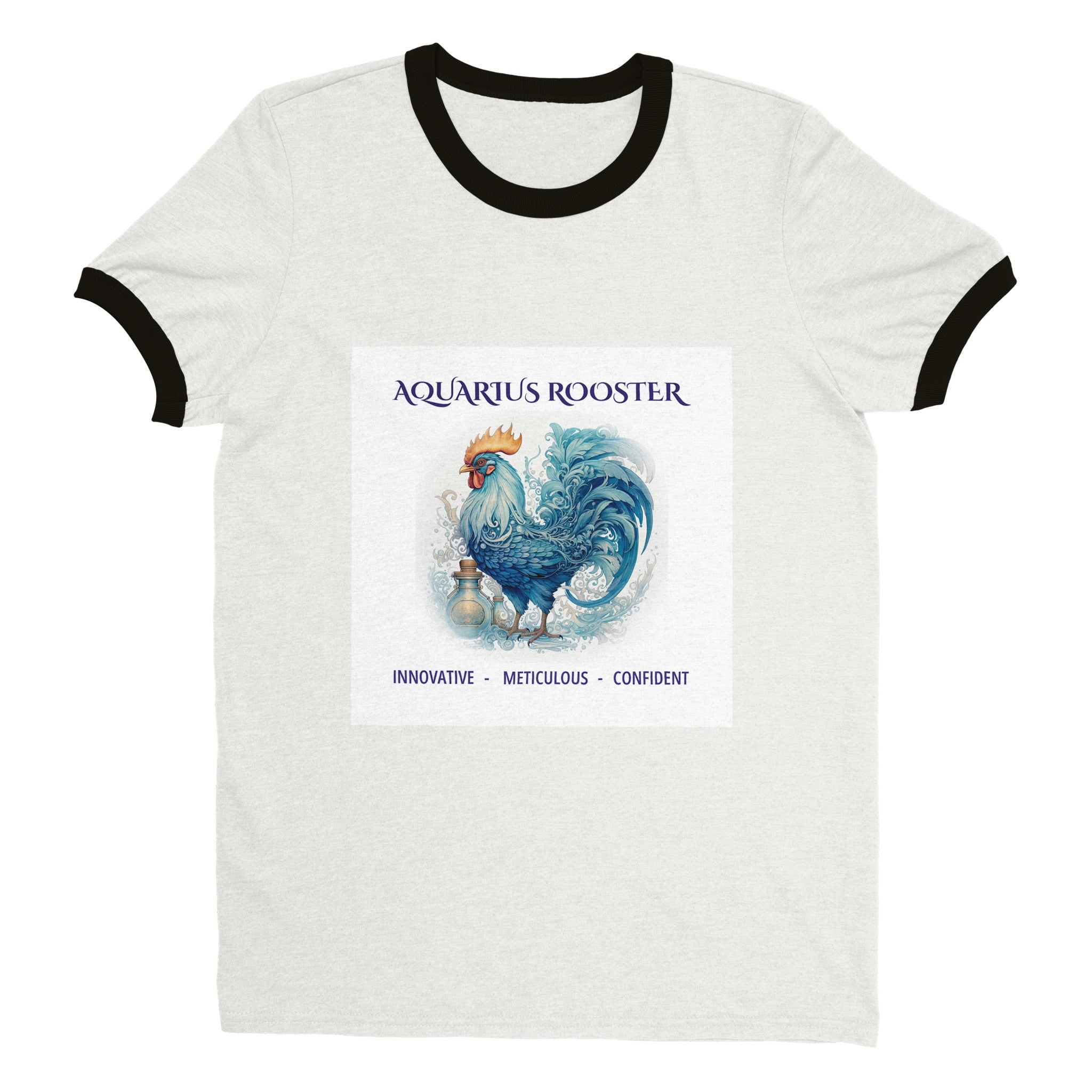 Aquarius Rooster (2) Unisex Ringer T-shirt