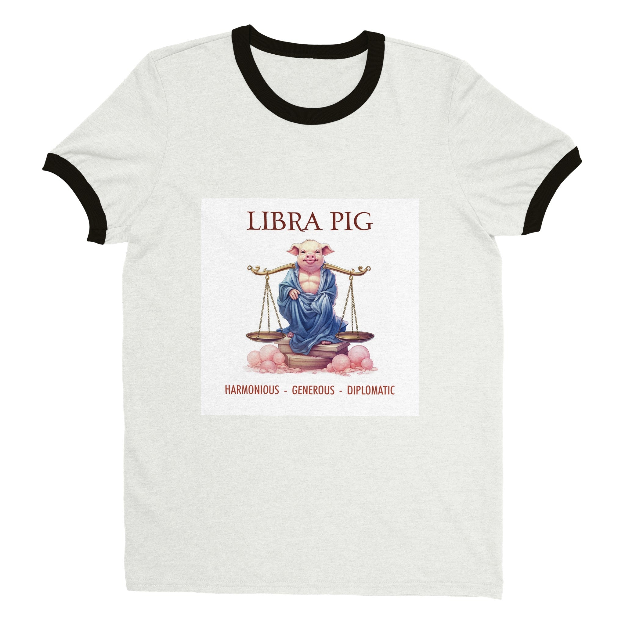 Libra Pig (M) Unisex Ringer T-shirt