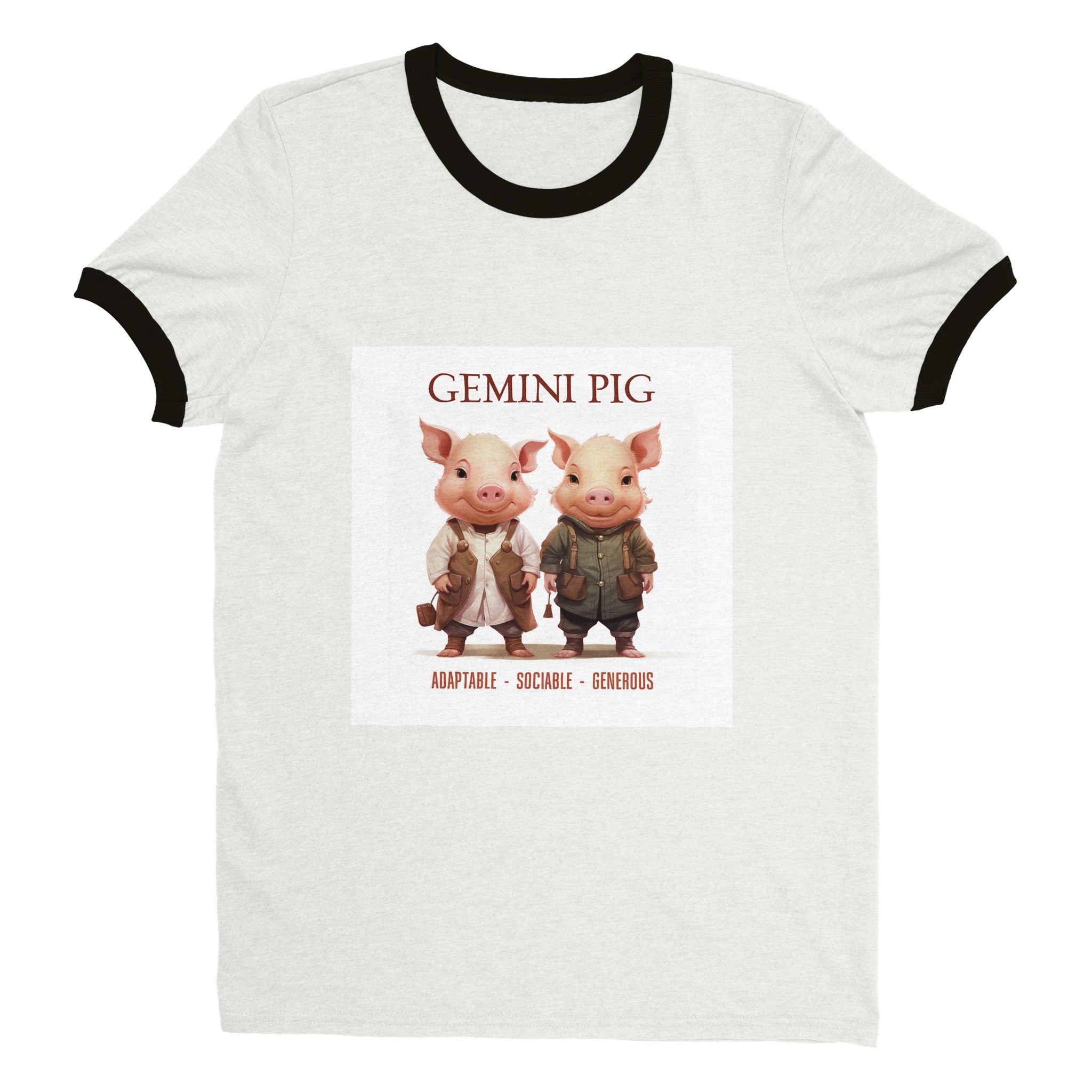 Gemini Pig (F) Unisex Ringer T-shirt